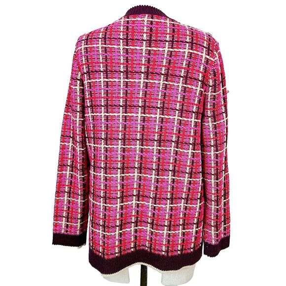 Ann Taylor Tweed Sweater Jacket LP Pink Red Woven Knit Button-Front‎ Tunic - Picture 5 of 13